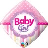 BALLON METALLIQUE CARRE BABY GIRL DOTS & STRIPES ROSE 46 CM