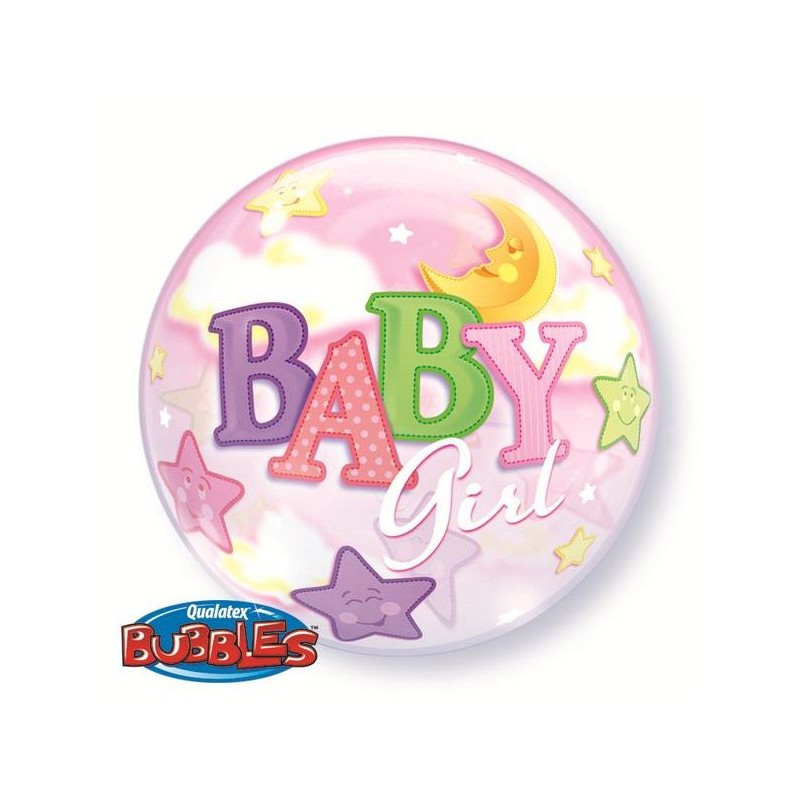 BALLON BUBBLES BABY GIRL LUNE ET ETOILES 56 CM BALLON BUBBLES BABY GIRL LUNE ET ETOILES 56 CM