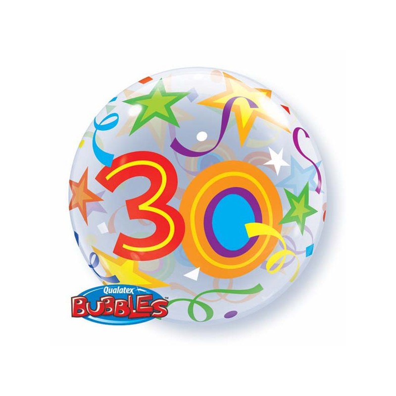 BALLON BUBBLES CHIFFRE 30 MULTICOLORE ETOILE 56 CM BALLON BUBBLES CHIFFRE 30 MULTICOLORE ETOILE 56 CM