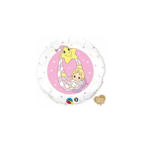 BALLON METALLIQUE ROND BEBE ETOILE ROSE 46 CM
