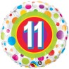 BALLON METALLIQUE ROND CHIFFRE 11 MULTICOLORE 46 CM