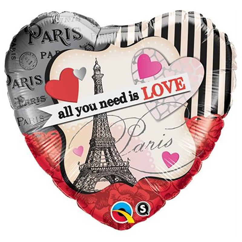 BALLON METALLIQUE COEUR PARIS LOVE 46 CM BALLON METALLIQUE COEUR PARIS LOVE 46 CM
