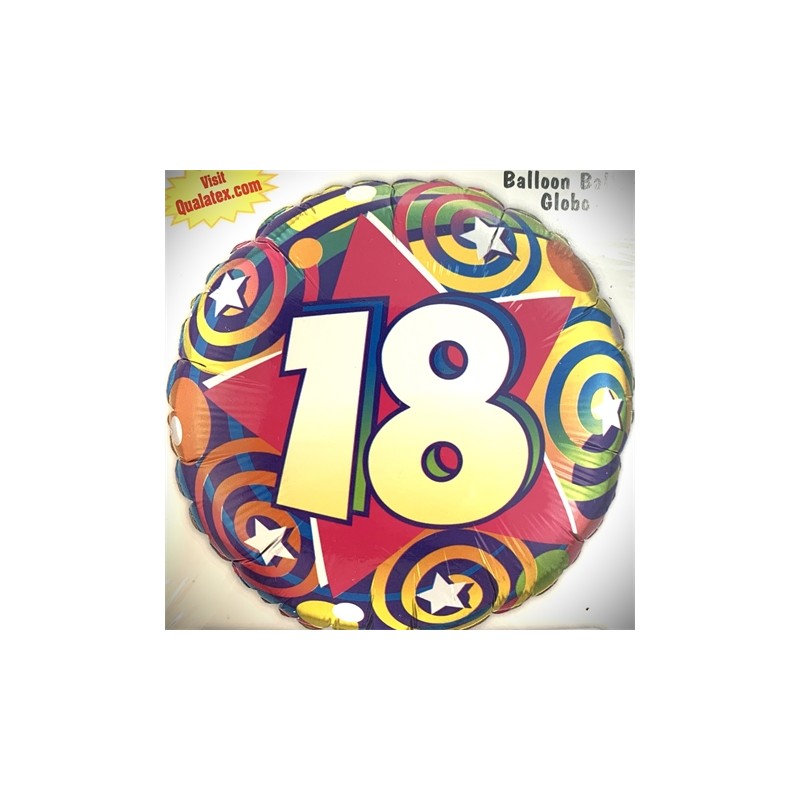 BALLON METALLIQUE ROND ANNIVERSAIRE 18 ANS MULTICOLORE 46 CM BALLON METALLIQUE ROND ANNIVERSAIRE 18 ANS MULTICOLORE 46 CM