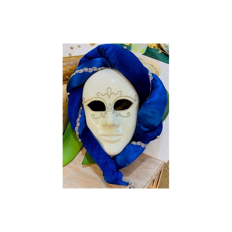 MASQUE VENITIEN BLANC DECOR ARGENT CERCLE DE VELOUR BLEU MASQUE VENITIEN BLANC DECOR ARGENT CERCLE DE VELOUR BLEU