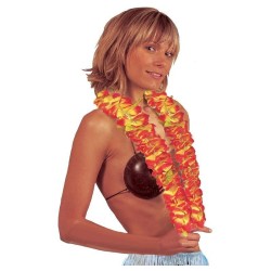 COLLIER HAWAIEN GROSSE FLEURS  ORANGE ET JAUNE 