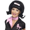 PERRUQUE NOIRE NOEUD ROSE ANNEES 50