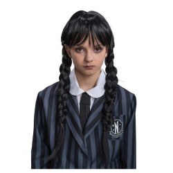 PERRUQUE MERCREDI 2 NATTES NOIRES + FRANGE ENFANT