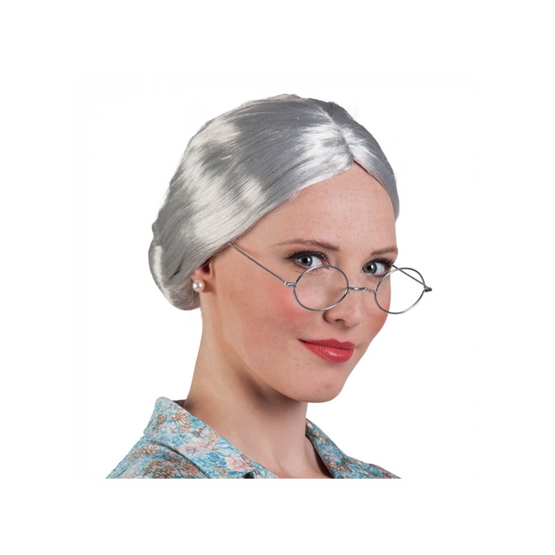 PERRUQUE DE GRAND MERE OU MAMIE CHIGNON GRISE 