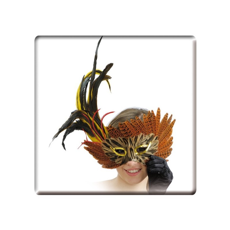 MASQUE LOUP EN PLUMES MARRON - ORANGE MASQUE LOUP EN PLUMES MARRON - ORANGE