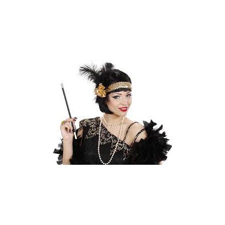 BANDEAU CHARLESTONE PAILLETTE OR A PLUMES 
