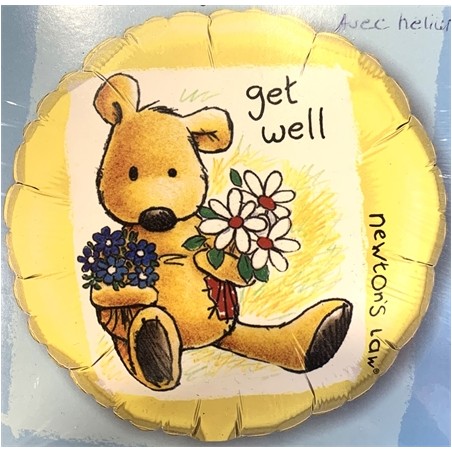 BALLON METALLIQUE ROND TEDDY GET WELL JAUNE 46 CM