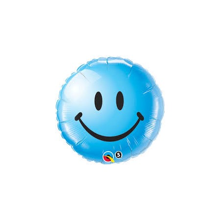BALLON METALLIQUE SMILEY ROND BLEU 46 CM