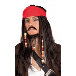 PERRUQUE PIRATE DES CARAIBES AVEC BANDEAU ROUGE ET BOUC
