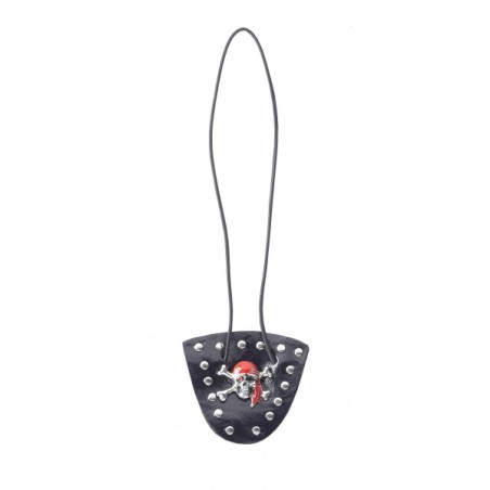 CACHE OEIL TETE DE MORT METAL AVEC BANDEAU ROUGE 