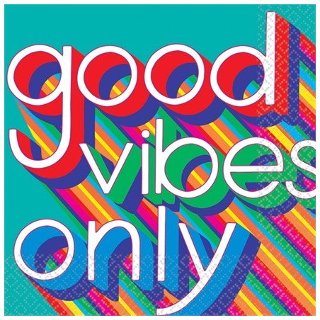 16 SERVIETTES MULTICOLORES GOOD VIBES 33 X 33 CM