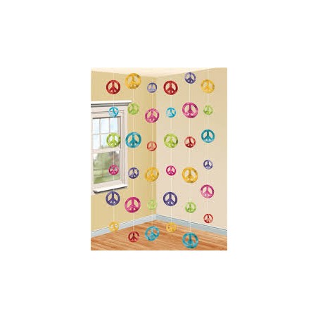FILS DECORATIONS PEACE AND LOVE 6 PIECES DE 2.10 METRES CHACUNES
