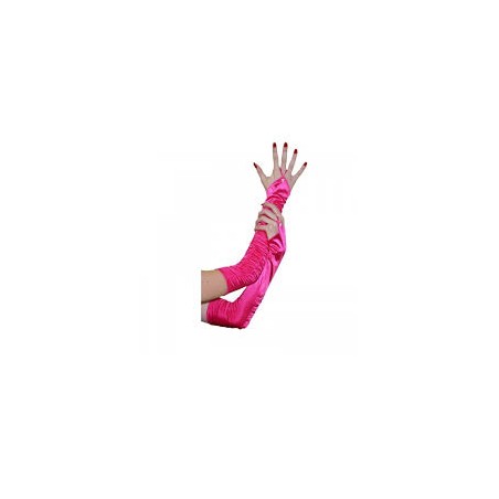GANTS SATINES PLISSES AVEC ATTACHE DOIGT FUSCHIA