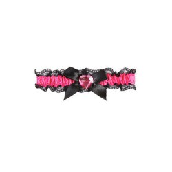 JARRETIERE NOIRE ET ROSE FUSCHIA COEUR ROSE ET NOEUD NOIR