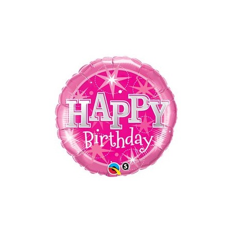 BALLON METALLIQUE ROND HAPPY BIRTHDAY ROSE ET ARGENT 46 CM