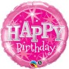 BALLON METALLIQUE ROND HAPPY BIRTHDAY ROSE ET ARGENT 46 CM