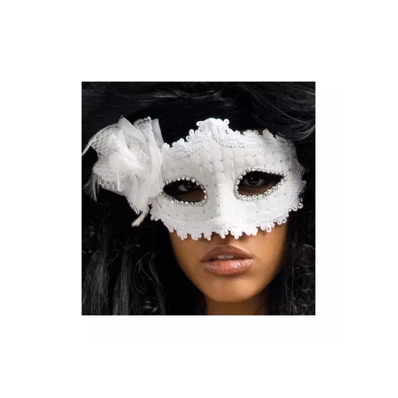 MASQUE LOUP VENITIEN BLANC AVEC FLEUR MASQUE LOUP VENITIEN BLANC AVEC FLEUR
