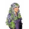 LONGUE PERRUQUE BOUCLE MECHE VERTE ET VIOLETTE