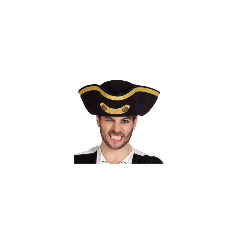 TRICORNE AMIRAL FEUTRE NOIR AVEC BOUTONS ET GALON OR TRICORNE AMIRAL FEUTRE NOIR AVEC BOUTONS ET GALON OR