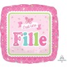 BALLON METALLIQUE CARRE C'EST UNE FILLE ROSE 43 CM