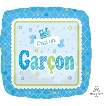 BALLON METALLIQUE CARRE C'EST UN GARCON BLEU 43CM