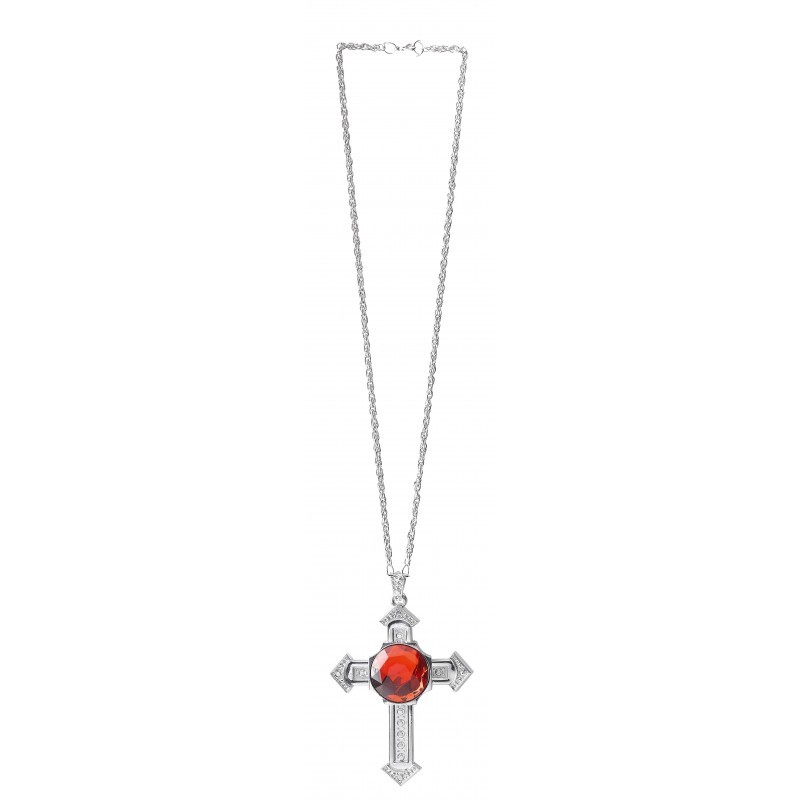 COLLIER EN RUBAN ROUGE AVEC CROIX ARGENT COLLIER EN RUBAN ROUGE AVEC CROIX ARGENT