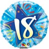 BALLON ROND METALLIQUE ANNIVERSAIRE CHIFFRE 18 BLEU  46 CM