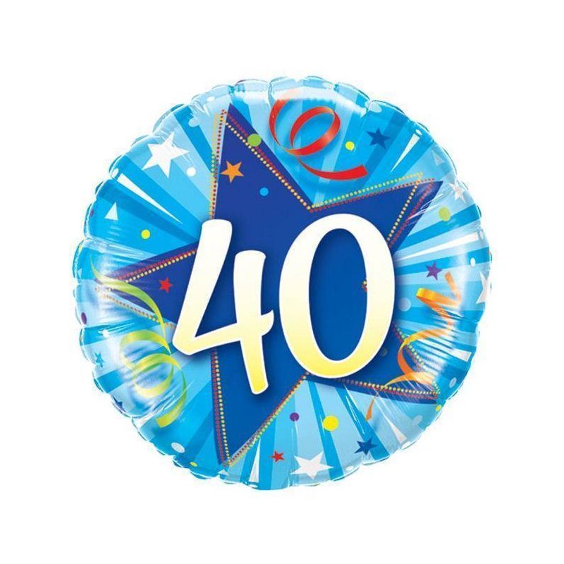 BALLON ROND METALLIQUE ANNIVERSAIRE CHIFFRE 40 BLEU 46 CM