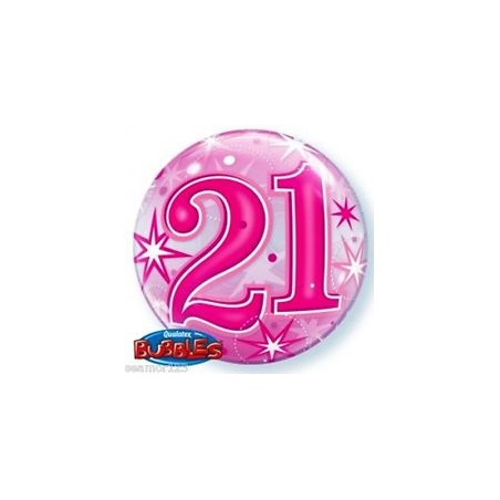 BALLON BUBBLES CHIFFRE 21 ROSE 56 CM