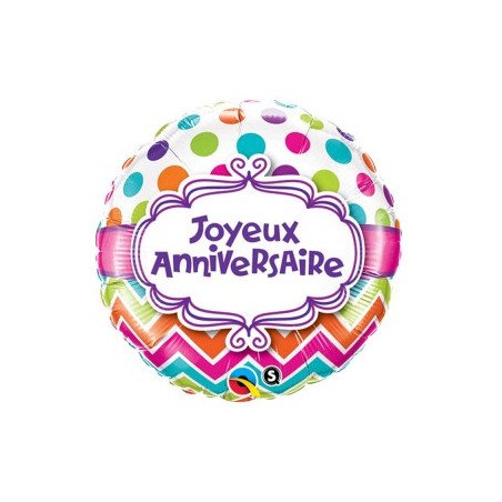 BALLON ROND JOYEUX ANNIVERSAIRE MULTICOLORE 46 CM