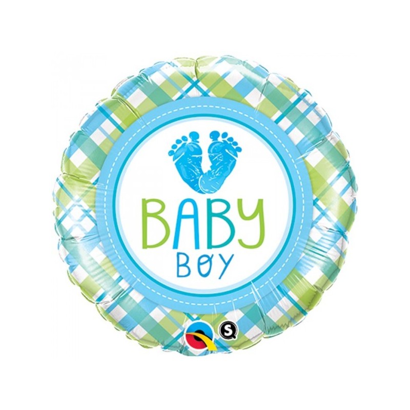 BALLON METALLIQUE ROND BABY BOY PETITS PIEDS BLEU 46 CM