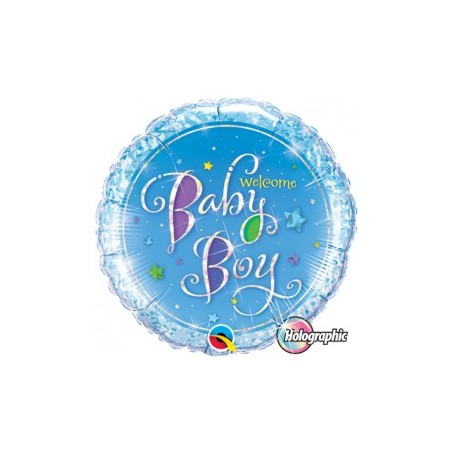 BALLON METALLIQUE ROND WELCOME BABY BOY BLEU 46CM