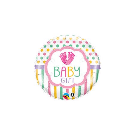 BALLON METALLIQUE ROND BABY GIRL PETITS PIEDS ROSE 46 CM
