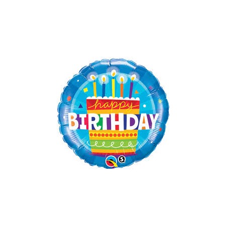 BALLON METALLIQUE ROND GATEAU HAPPY BIRTHDAY BLEU 46 CM