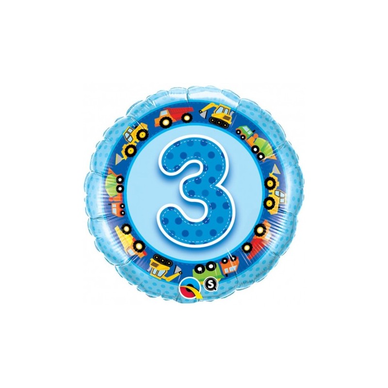 BALLON METALLIQUE ROND 3 ANS BLEU CAMION 46 CM BALLON METALLIQUE ROND 3 ANS BLEU CAMION 46 CM