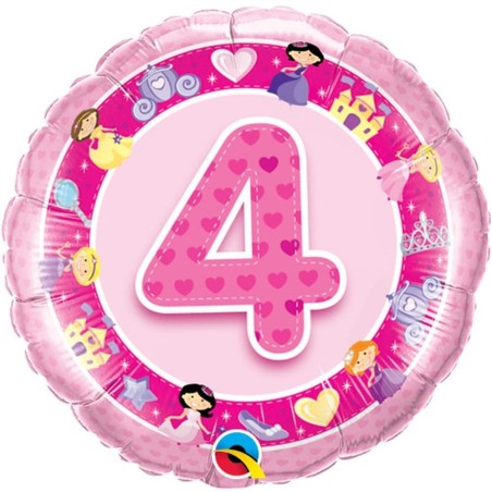 BALLON METALLIQUE ROND 4 ANS ROSE PRINCESSES 46 CM