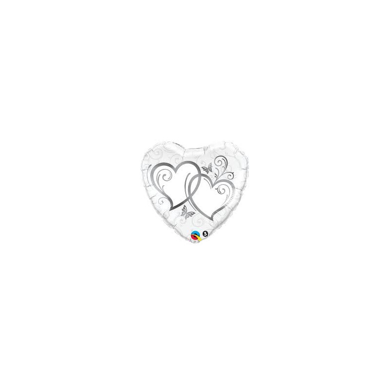 BALLON METALLIQUE COEUR ARGENT ET BLANC 91 CM
