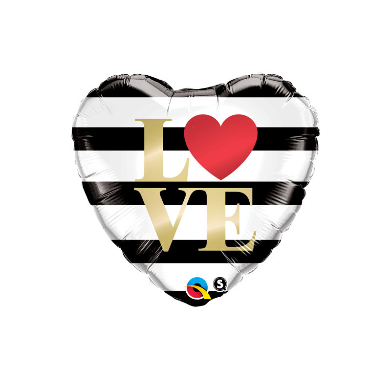 BALLON METALLIQUE COEUR NOIR RAYE BLANC LOVE 46 CM BALLON METALLIQUE COEUR NOIR RAYE BLANC LOVE 46 CM