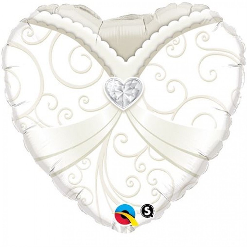 BALLON METALLIQUE COEUR BLANC ET ARGENT STRASS COEUR 46 CM BALLON METALLIQUE COEUR BLANC ET ARGENT STRASS COEUR 46 CM