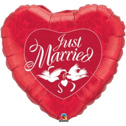 BALLON METALLIQUE ROUGE JUST MARRIED 91 CM