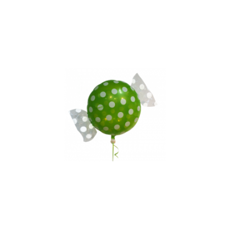 BALLON BONBON VERT POIS BLANC 43CM
