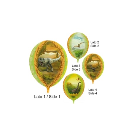 BALLON GLOBE IMPRIME 4 FACES DINAUSORES 14"