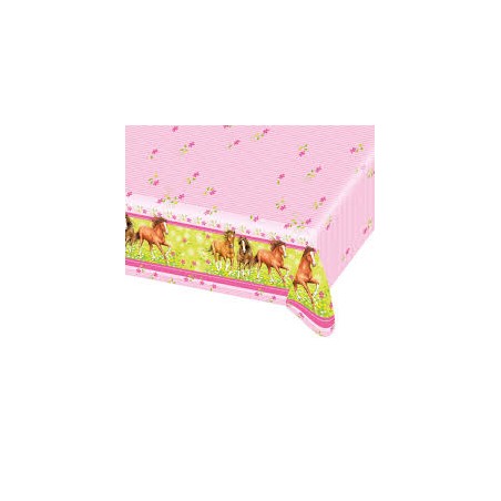NAPPE PLASTIFIEE CHEVAL BRUN SUR FOND FUSCHIA ET ANIS 120 X 180 CM 
