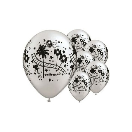 25 BALLONS LATEX ARGENT IMPRIMES CINEMA 11"