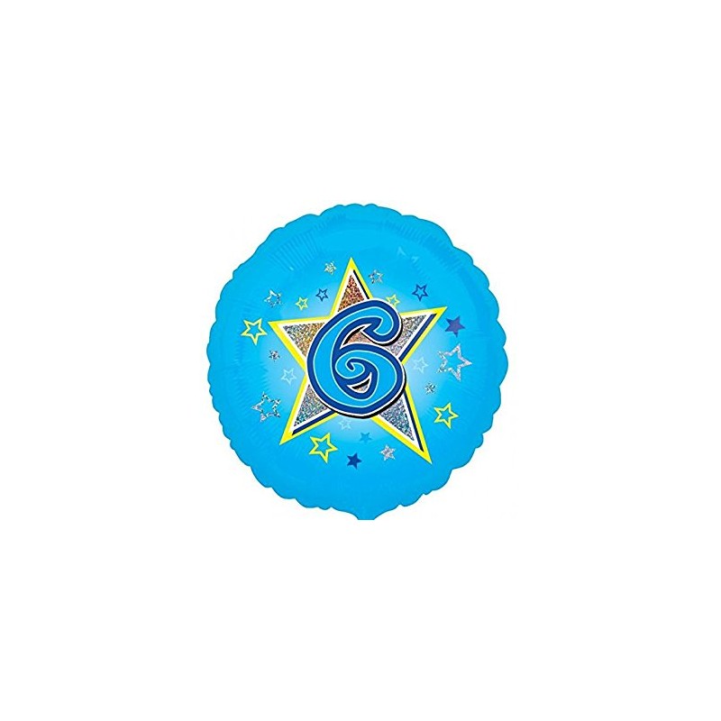 BALLON METALLIQUE CHIFFRE ROND 45 CM 6 SUR FOND BLEU BALLON METALLIQUE CHIFFRE ROND 45 CM 6 SUR FOND BLEU