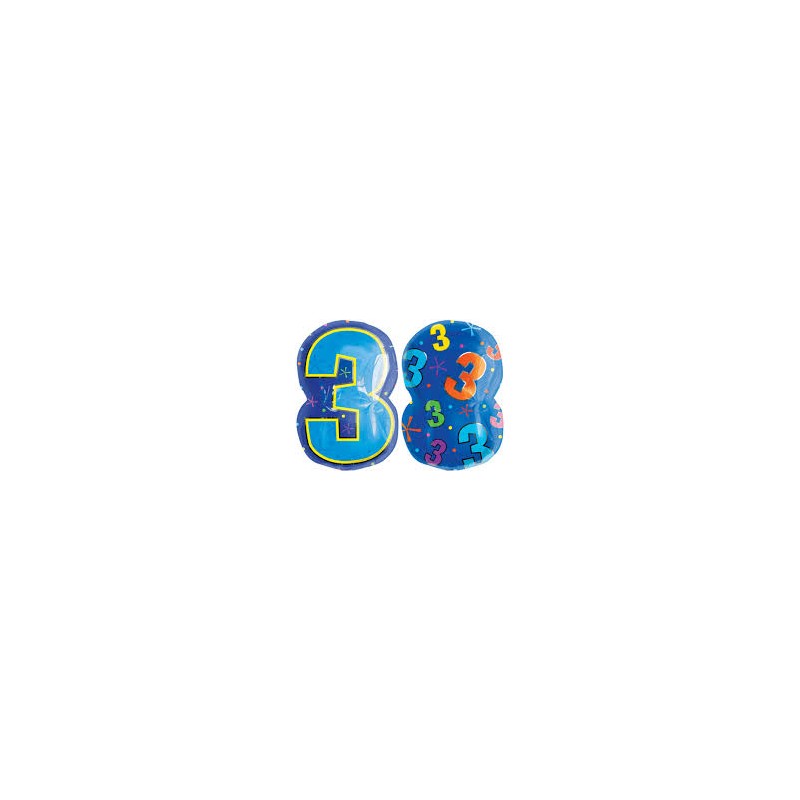 BALLON CHIFFRE MULTICOLORE JR.SHAPE CHIFFRE 3  45 CM 